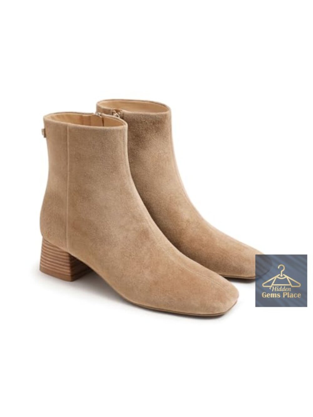 Women's Ankle Boots Chunky Low Heel Square Toe Booties Side Zipper